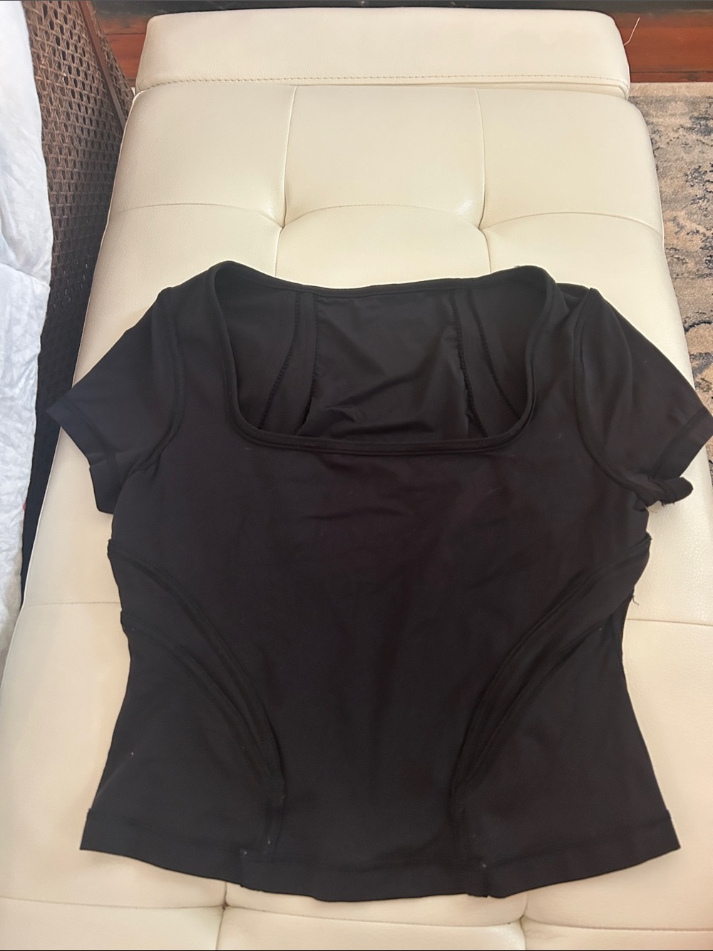 lululemon athletica Black Short Sleeve Square Neck Crop Top